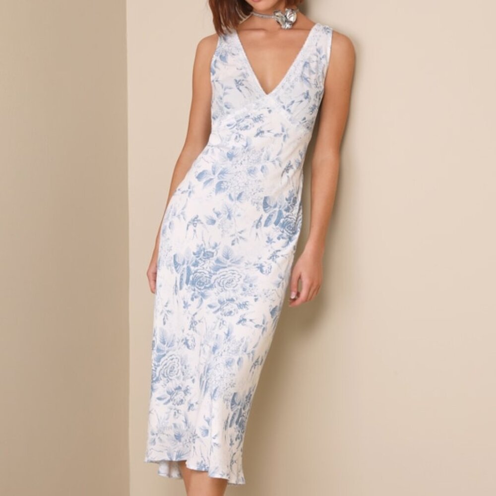 Lulu's Blue and White Floral Midi Dress